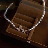 Arzonai Japanese and Korean butterfly pearl necklace light luxury choker collarbone chain 2022 new necklace female summer niche temperament
